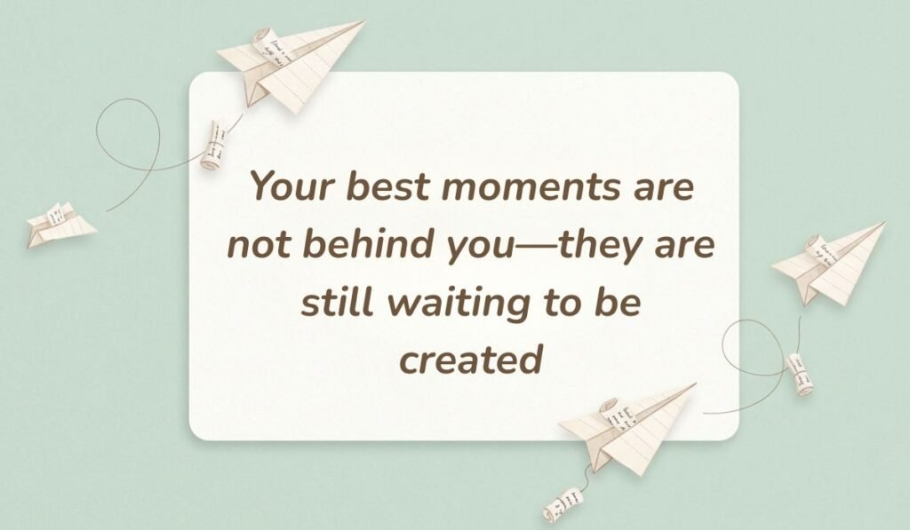 Mint green background with paper airplanes featuring birthday wishes for 50th birthday reading, "Your best moments are not behind you—they are still waiting to be created"