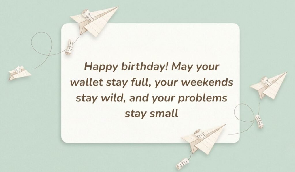 Mint green background with paper airplanes featuring birthday wishes for belated birthday reading, "I hope this new chapter brings you peace, success, good health, and countless reasons to smile"