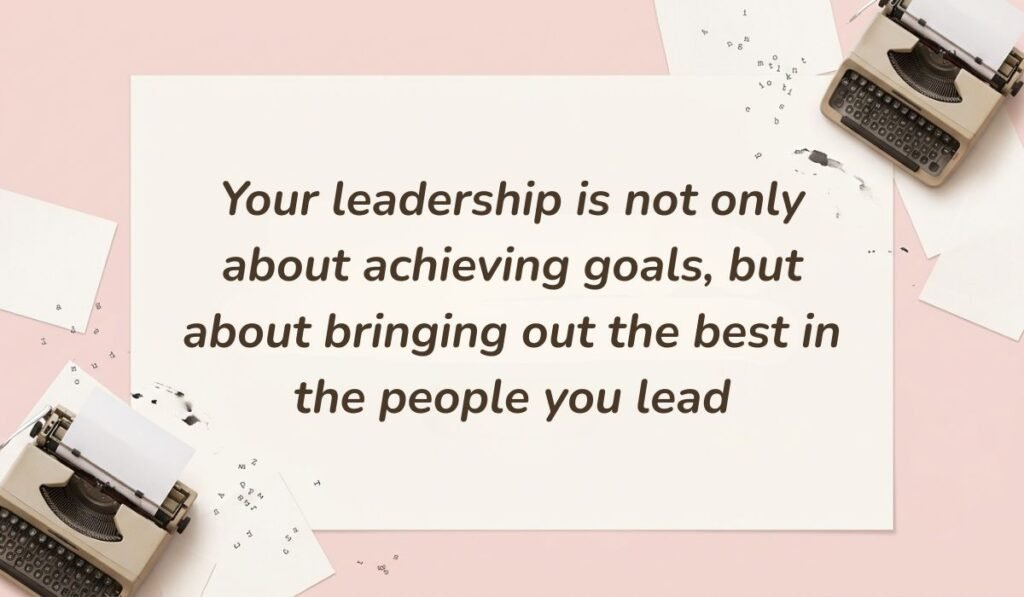Vintage pink layout with typewriter accents featuring birthday wishes for boss stating "Your leadership is not only about achieving goals, but about bringing out the best in the people you lead"