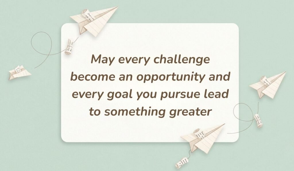 Soft green card decorated with paper airplanes containing birthday wishes for boss stating "May every challenge become an opportunity and every goal you pursue lead to something greater"