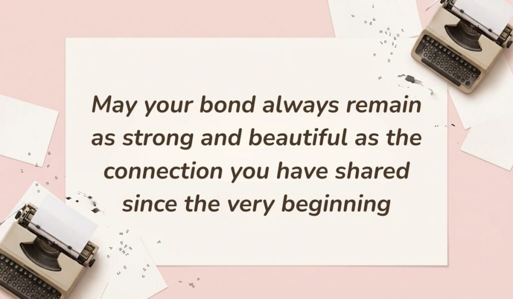 Soft pink background featuring vintage typewriters and paper snippets with birthday wishes for twins reading "May your bond always remain as strong and beautiful as the connection you have shared since the very beginning"