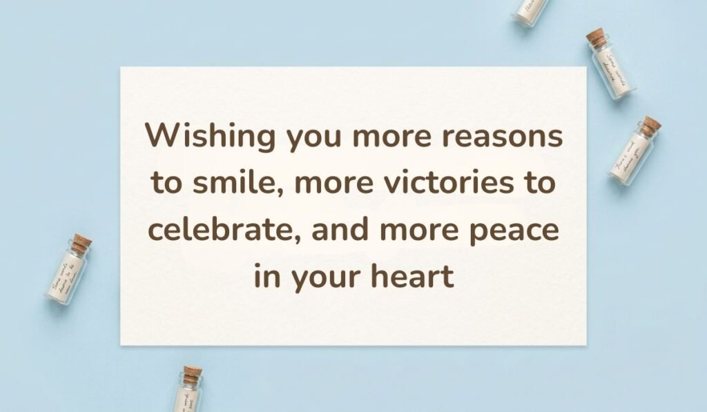 Alt Text: Sky blue background decorated with tiny glass message bottles holding a happy new month message for big brother wishing him more reasons to smile, victories to celebrate, and peace in his heart.