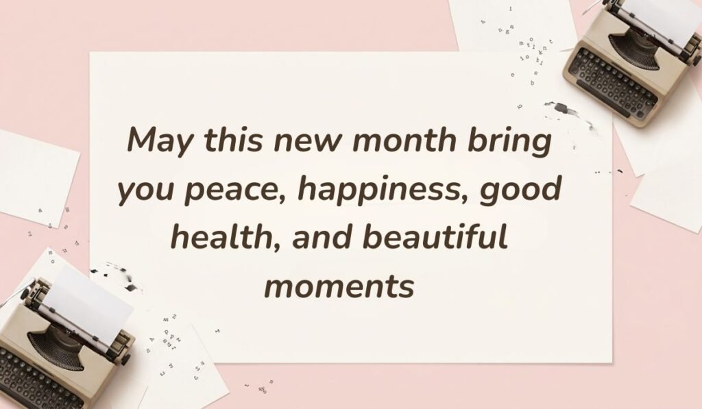 Pink aesthetic workspace with vintage typewriters presenting happy new month messages for aunt wishing peace, happiness, good health, and beautiful moments.