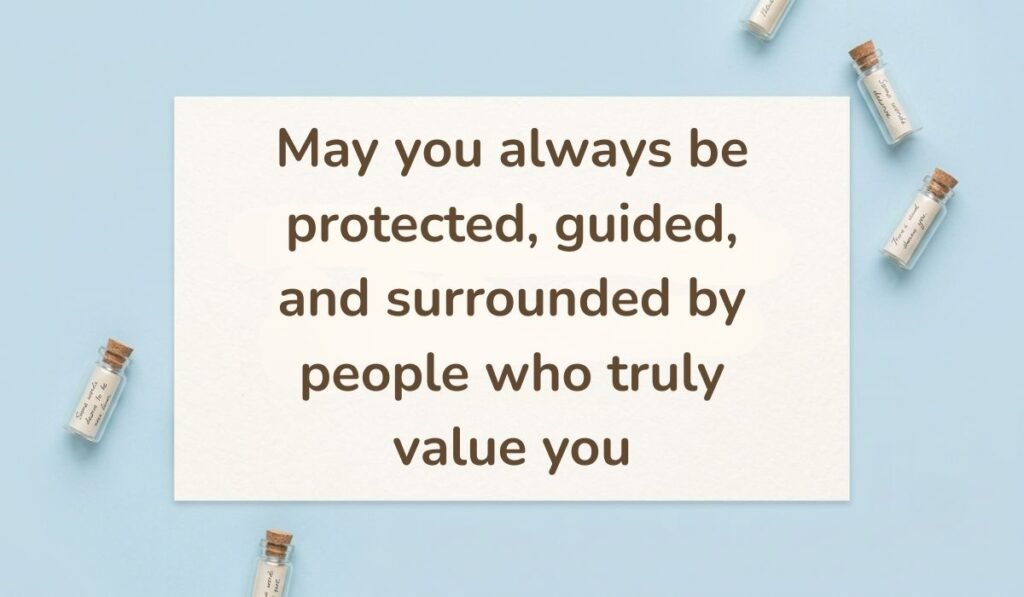 Clean light blue background styled with small glass wish bottles, highlighting a protective happy new month message for uncle: "May you always be protected, guided, and surrounded by people who truly value you."