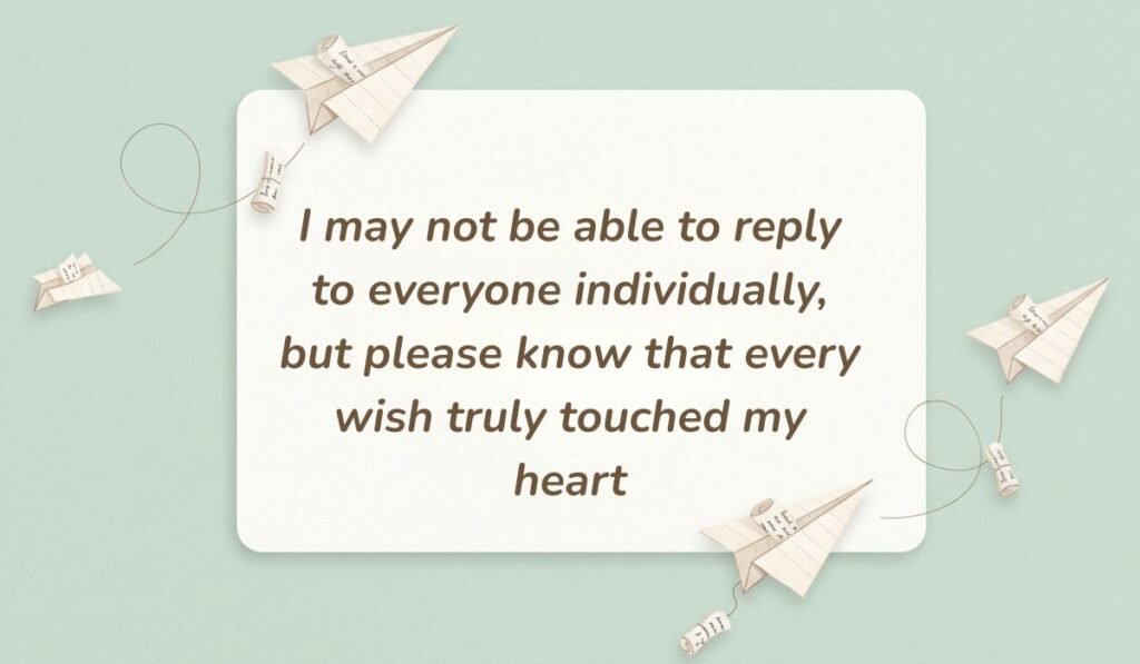 Mint green background with paper airplanes featuring a thank you message for all the birthday wishes reading, "Your best moments are not behind you—they are still waiting to be created"