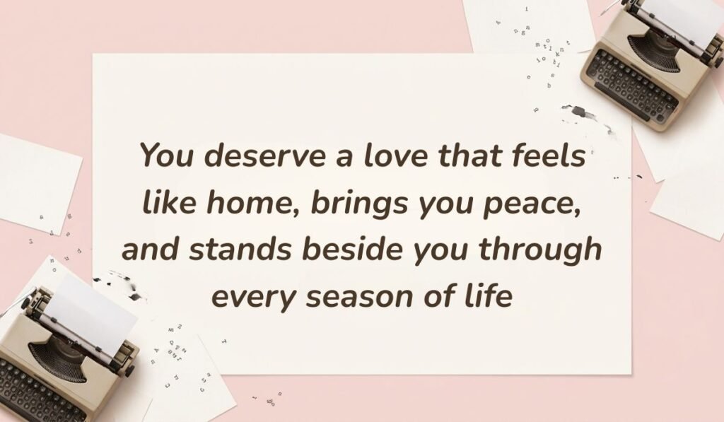 Vintage pink layout with typewriter accents featuring wedding wishes for sister stating "You deserve a love that feels like home, brings you peace, and stands beside you through every season of life"